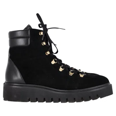 Stuart Weitzman Chalet Hiking Boots In Black Suede In Black