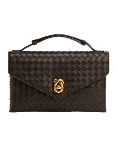 Bottega Veneta Women Knot Lock Leather Shoulder Bag With Intrecciato Motif In Black