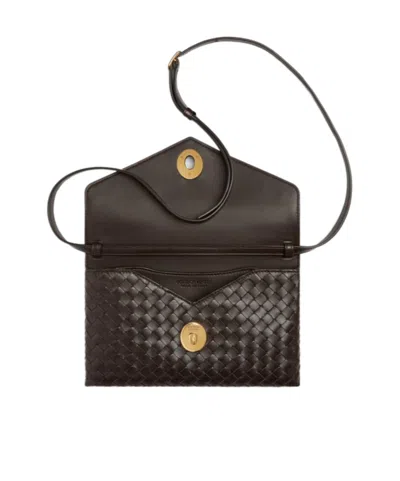 Bottega Veneta Women Knot Lock Leather Shoulder Bag With Intrecciato Motif In Black