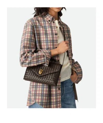 Bottega Veneta Women Knot Lock Leather Shoulder Bag With Intrecciato Motif In Black