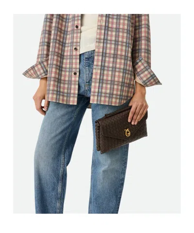 Bottega Veneta Women Knot Lock Leather Shoulder Bag With Intrecciato Motif In Black