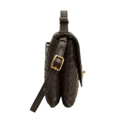 Bottega Veneta Women Knot Lock Leather Shoulder Bag With Intrecciato Motif In Black