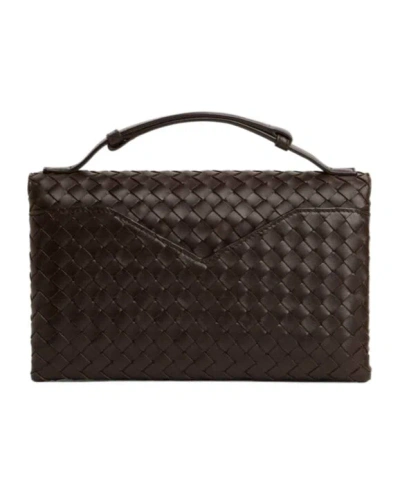 Bottega Veneta Women Knot Lock Leather Shoulder Bag With Intrecciato Motif In Black