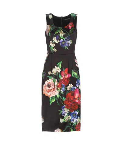 Dolce & Gabbana Floral Print Stretch Satin Dress In Bfioriantichifner