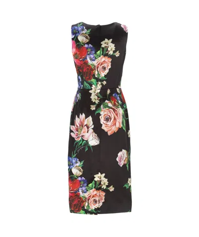 Dolce & Gabbana Floral Print Stretch Satin Dress In Bfioriantichifner
