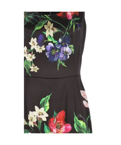 Dolce & Gabbana Floral Print Stretch Satin Dress In Bfioriantichifner
