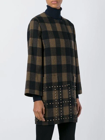Shop Etro Studded Checked Coat In Black