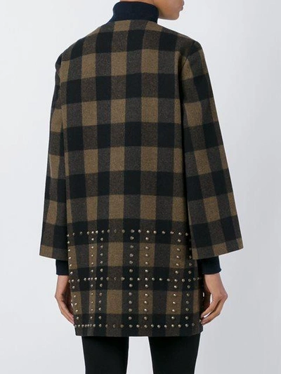 Shop Etro Studded Checked Coat In Black