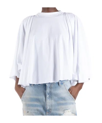 Mm6 Maison Margiela Draped Sleeve Flowy Round Neck Top In White