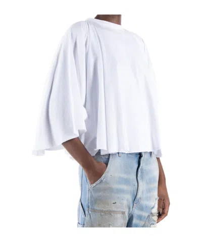 Mm6 Maison Margiela Draped Sleeve Flowy Round Neck Top In White