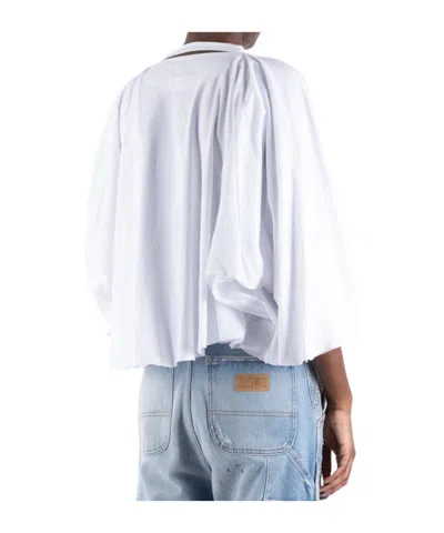 Mm6 Maison Margiela Draped Sleeve Flowy Round Neck Top In White