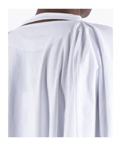 Mm6 Maison Margiela Draped Sleeve Flowy Round Neck Top In White