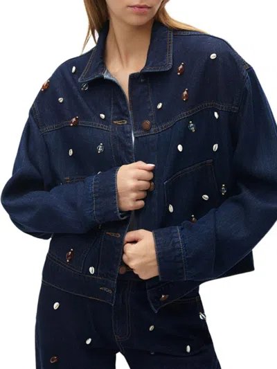 Nocturne Seashell Designed Jean Jacket In Navy