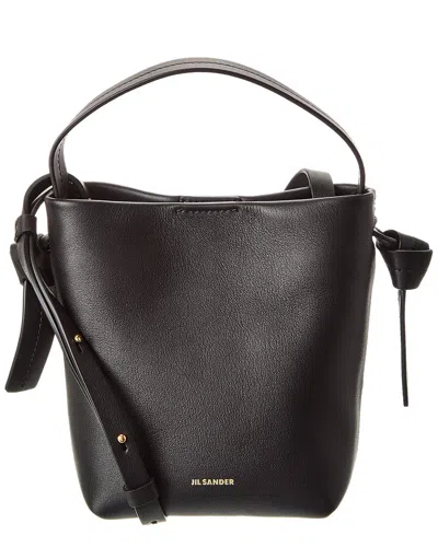 Jil Sander Cannolo Leather Shoulder Bag In Black