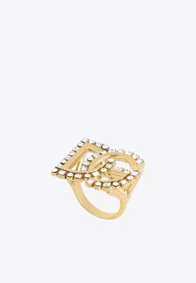 Dolce & Gabbana Dg Logo Rhinestone Embellished Ring In Gold