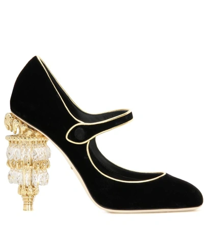 Shop Dolce & Gabbana Embellished Velvet Pumps In Llack