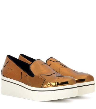 Shop Stella Mccartney Star Binx Metallic Platform Loafers In Old Gold