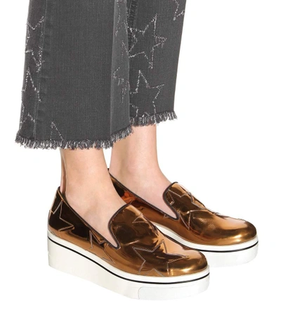 Shop Stella Mccartney Star Binx Metallic Platform Loafers In Old Gold