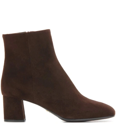 Shop Prada Suede Ankle Boots In Moro
