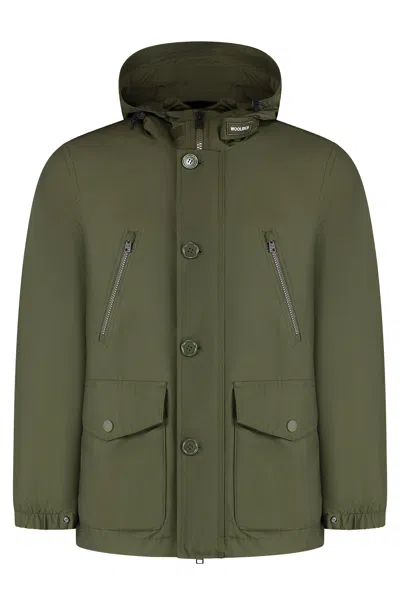 Woolrich Lightweight Ramar Parka With Hood And Adjustable Drawstring In Green