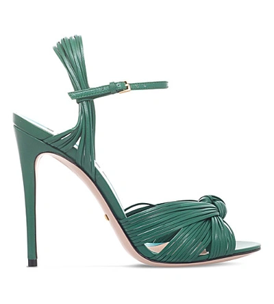 Shop Gucci Allie Leather Knotted Strappy Sandal In Green