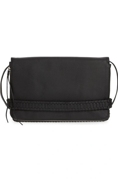Allsaints 'club' Convertible Leather Foldover Clutch With Hand Strap In Black