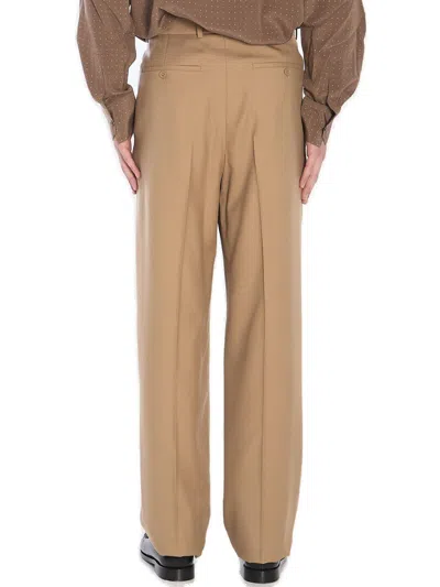 Saint Laurent High Waist Carrot Fit Wool Trousers In Beige