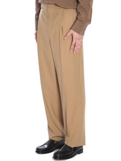 Saint Laurent High Waist Carrot Fit Wool Trousers In Beige