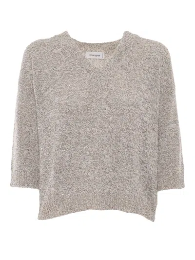 Kangra Cashmere Three-quarter Sleeve Pullover With Subtle Sequins In Beige