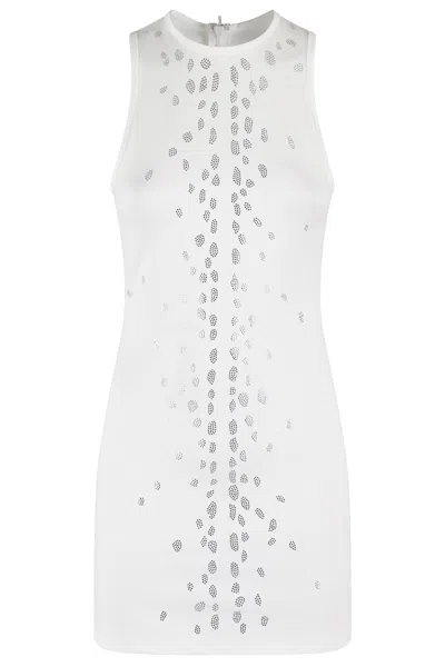 David Koma Speckled Rhinestone Embr Mini Jersey In White Silver