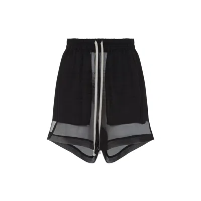 Rick Owens Layered Silk Bermudas With Sheer Panels In Black