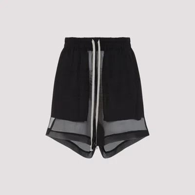 Rick Owens Layered Silk Bermudas With Sheer Panels In Black