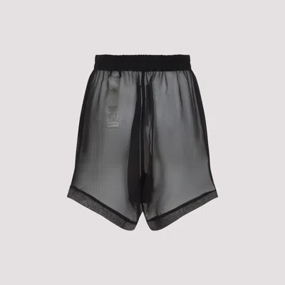 Rick Owens Layered Silk Bermudas With Sheer Panels In Black