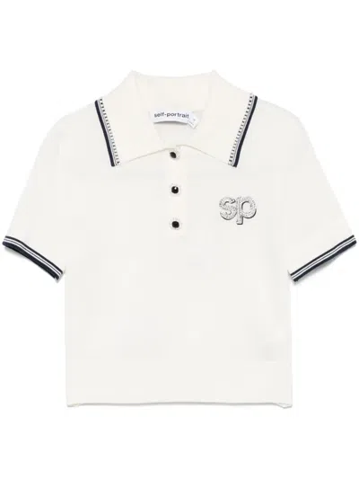 Self-portrait Sp-patch Polo Top In White