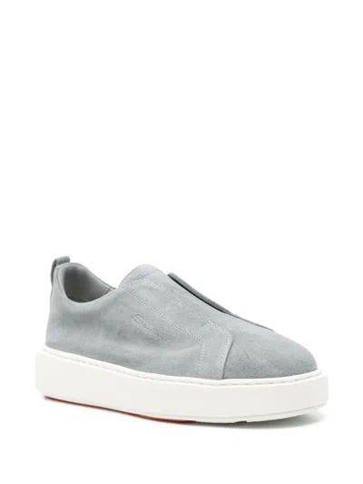 Santoni Suede Sneakers In Blue