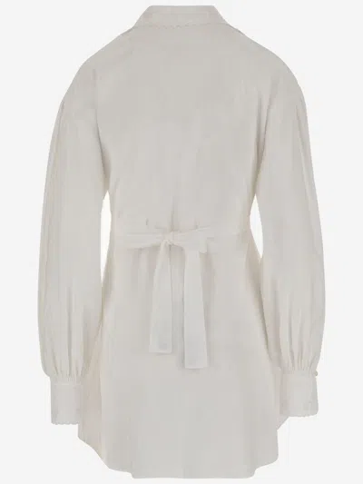Valentino White Mini Chemisier Dress With Ruffles