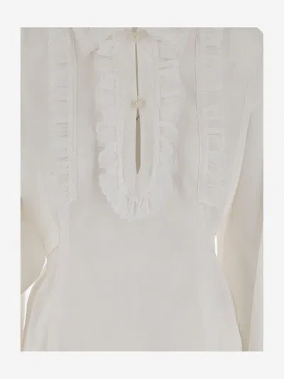 Valentino White Mini Chemisier Dress With Ruffles