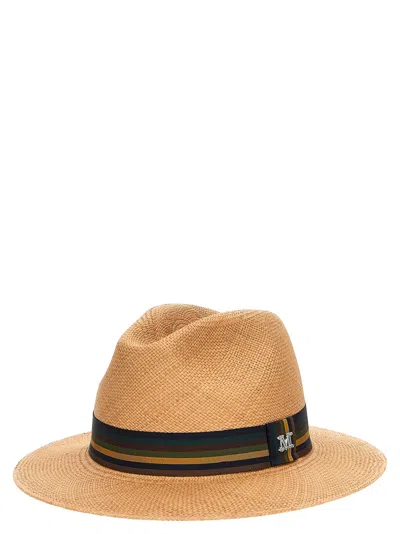 Max Mara Striped-band Fedora Hat In Beige