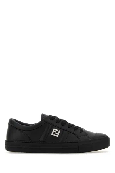 Fendi Domino Leather Low-top Sneakers In Black