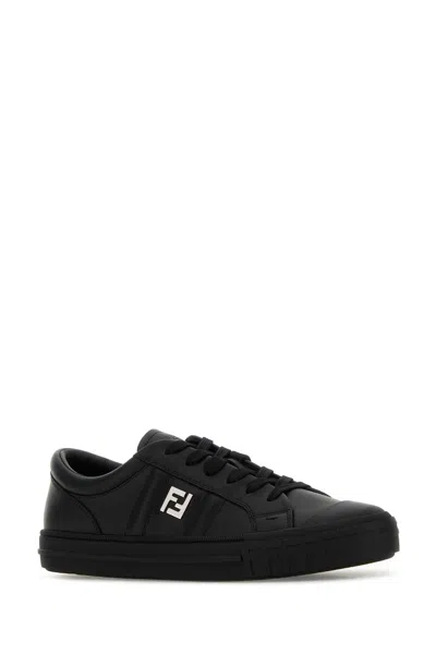 Fendi Domino Leather Low-top Sneakers In Black