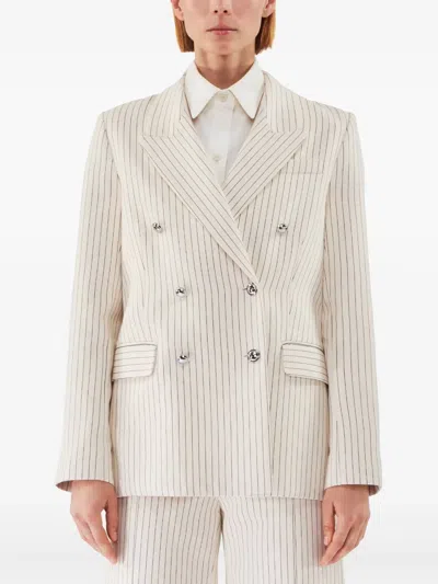 Adam Lippes Pinstriped Twill Blazer In Neutrals