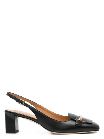 Tod's Branded Metal Bar Leather Slingback In Black