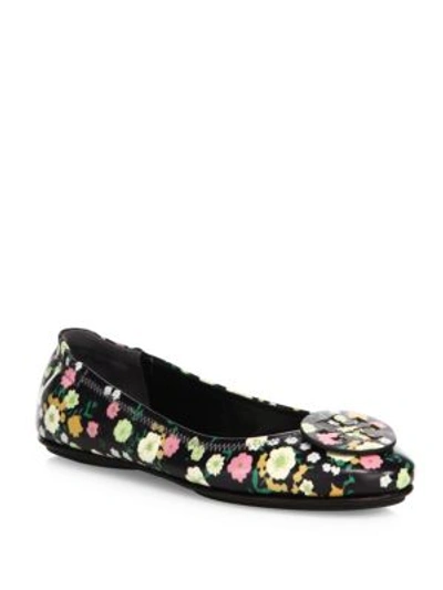 Shop Tory Burch Minnie Travel Floral-print Leather Ballet Flats In Vilette