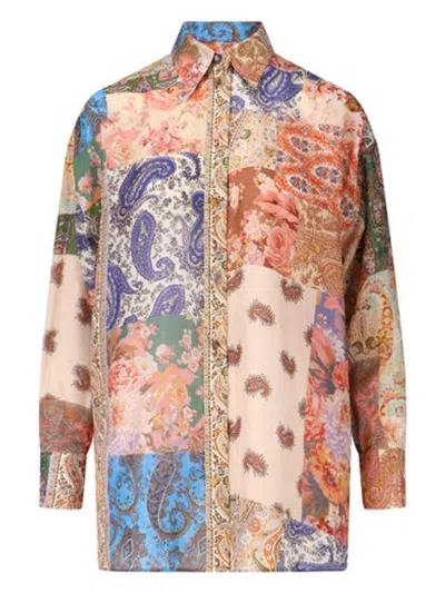 Zimmermann Patchwork Effect Silk Davi Blouse With Jewels Buttons In Multicolour