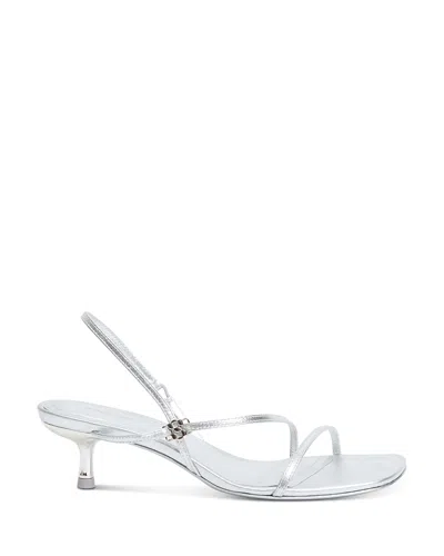 Simkhai Metallic Leather Strappy Kitten-heel Slingback Sandals In Silver