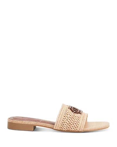 Simkhai Delphi Raffia Monogram Flat Slide Sandals In Natural