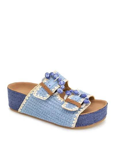 Gentle Souls By Kenneth Cole Kendall Platform Slide Sandal In Light Blue