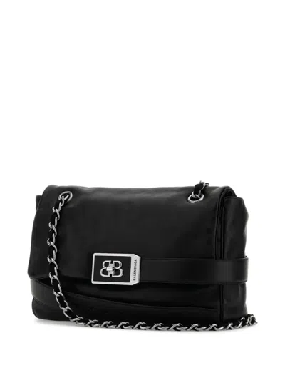 Balenciaga Leather Modu Shoulder Bag With Chain Strap In Black