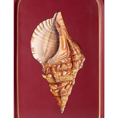 Les Ottomans Pink Shell Flora Hand-painted Iron Tray In Pink