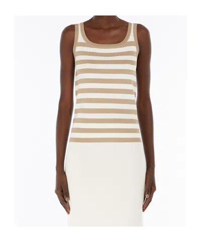Max Mara Striped Ribbed Sleeveless Viscose Blend Top In Pink